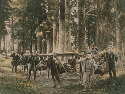 Japanese Family Being Carried in Litters, c.1880s by English Photographer